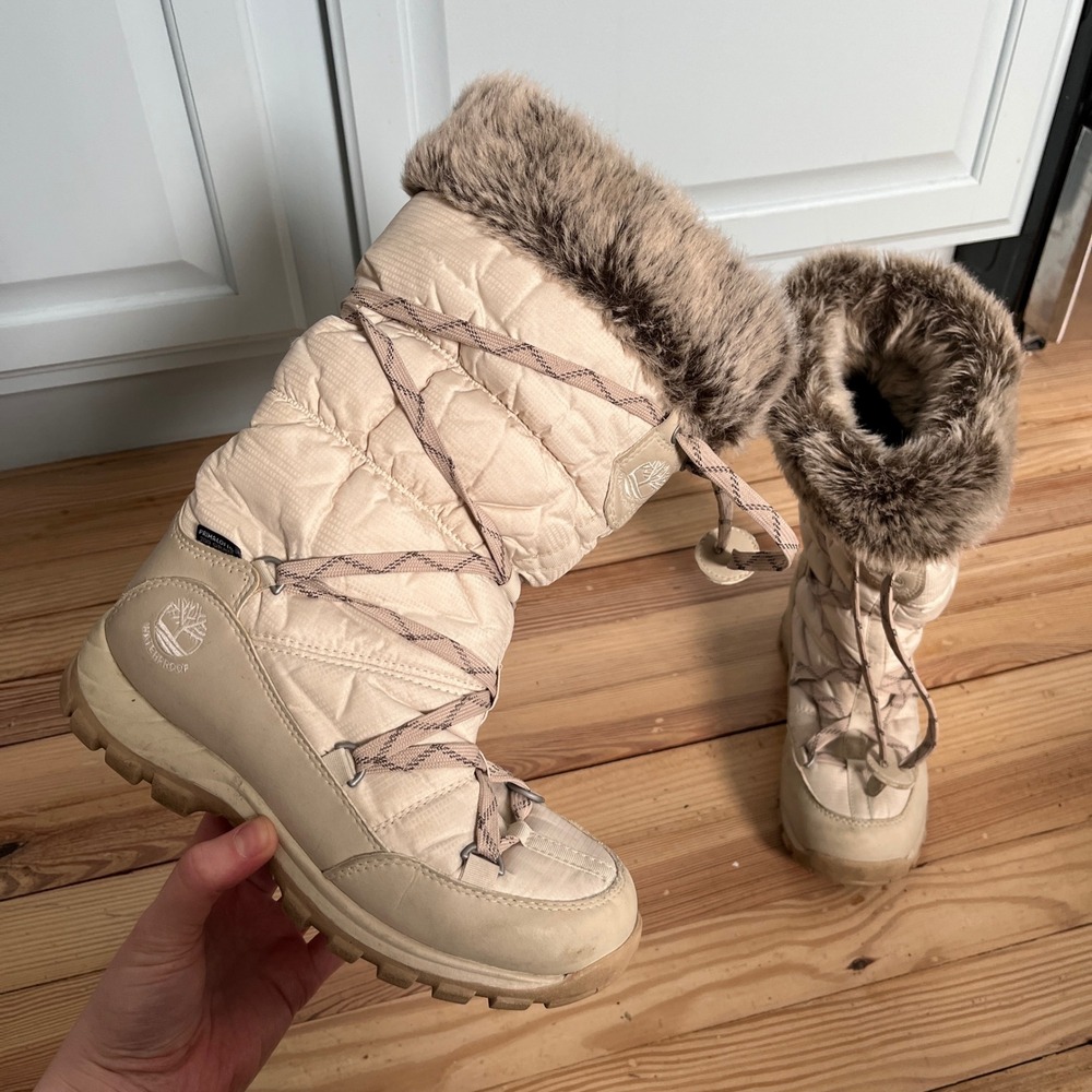 Timberland Mount Hope Waterproof Winter Boots Beige Faux Fur 2161R Womens‎ 6.5